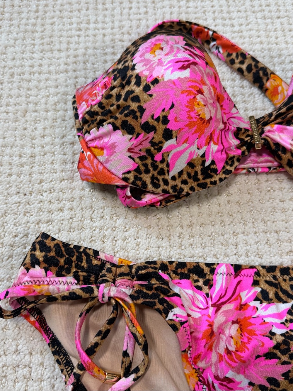 Victoria's Secret Pink, Orange & Gold Floral Leopard Bikini Bottom - Picture 2 of 11